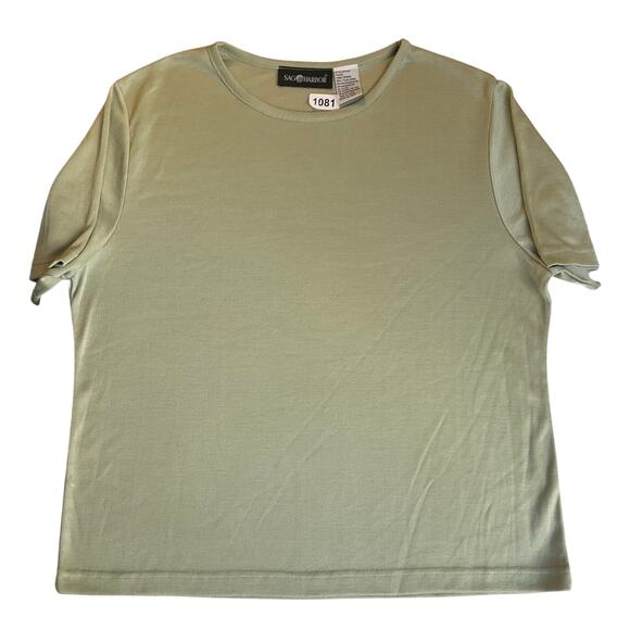 Sag Harbor Women Knit T-shirt size L Green Short Sleeve Stretch Made In Korea - Picture 1 of 8